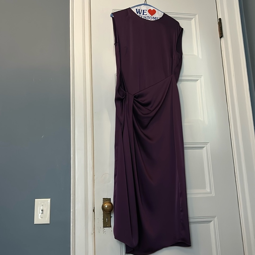 Marina Moscone purple silk long sleeveless dress